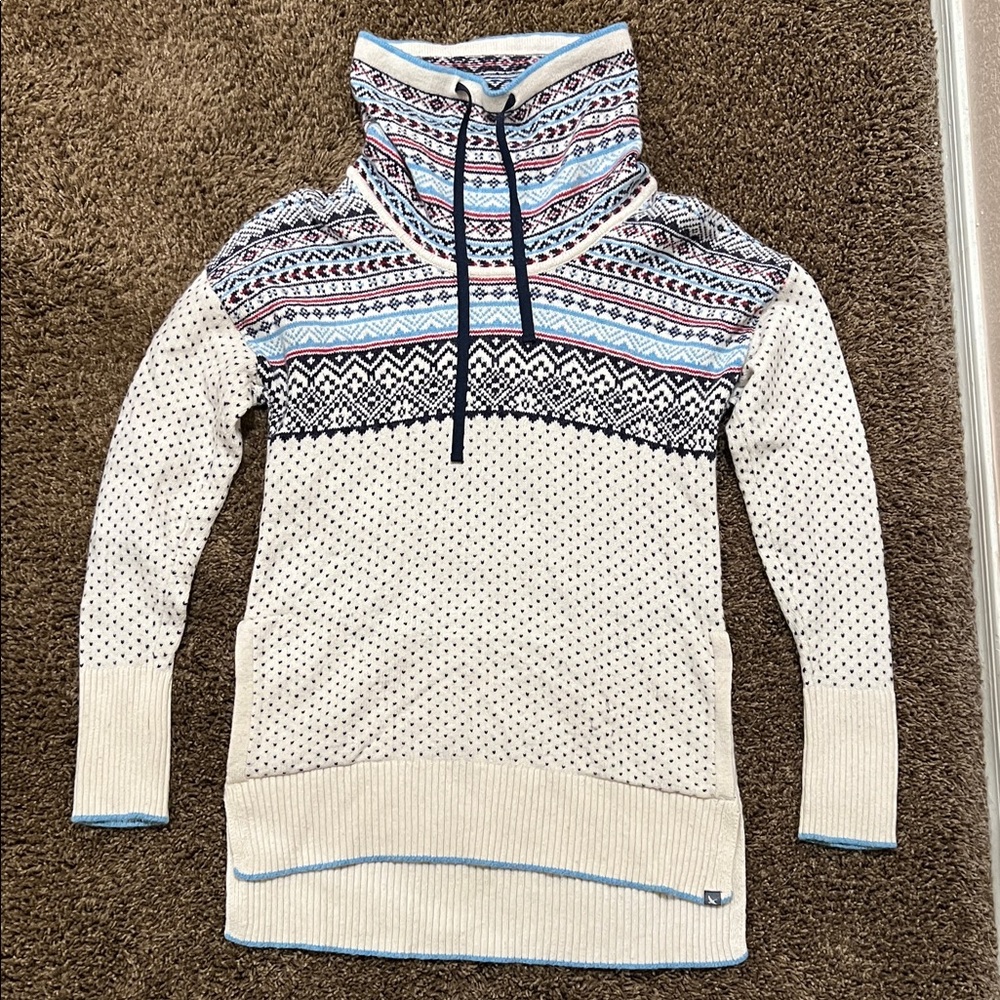 Eddie Bauer Women's Cowl Neck Sweater - Cream, Blue, and Red